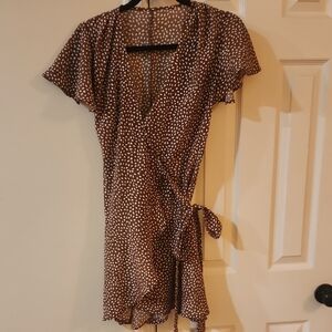 Brown Polka Dot Wrap Dress